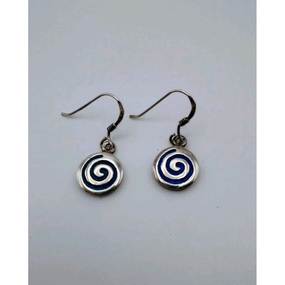 Vintage 925 Sterling Silver Blue Color Swirl Dangle Earrings